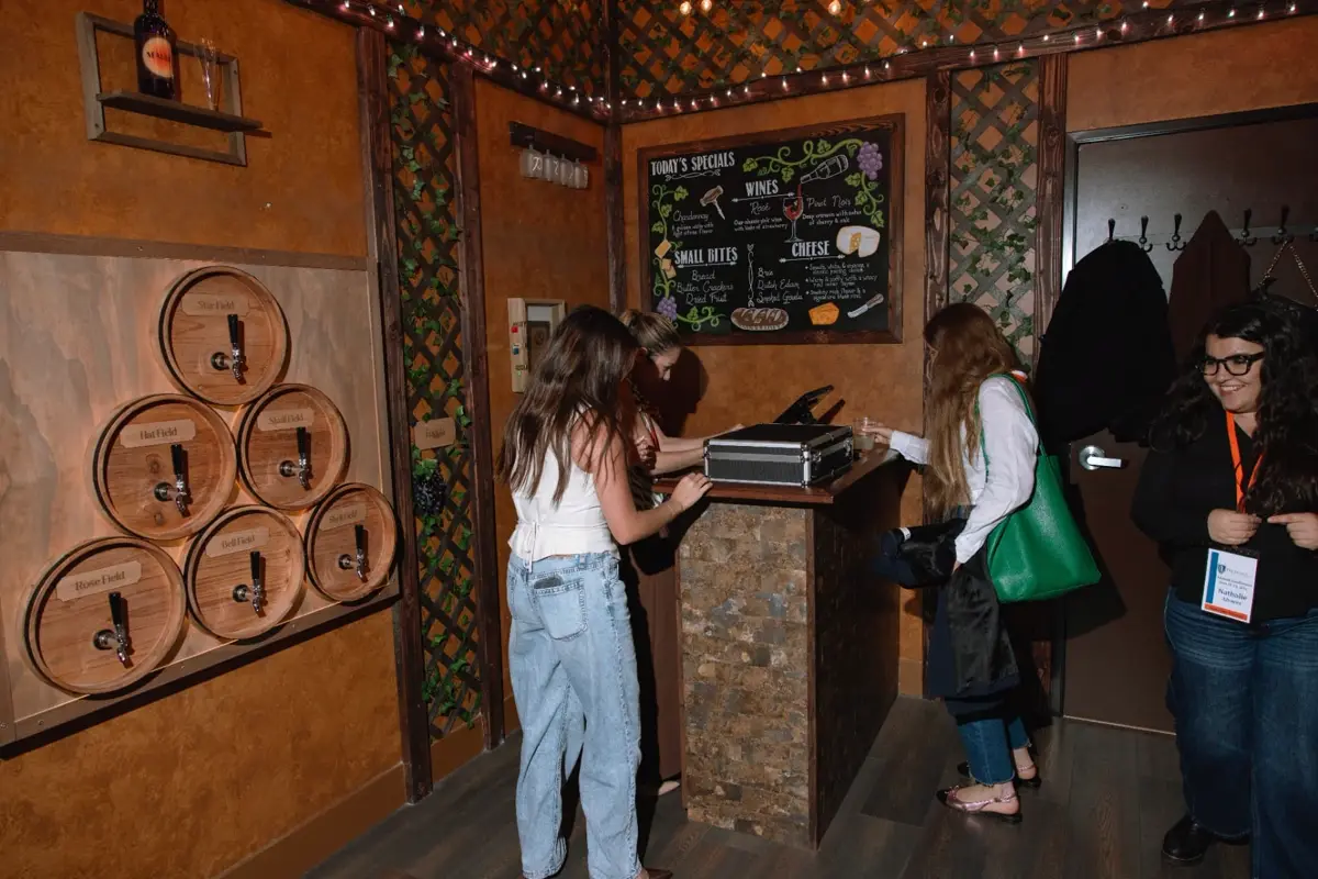 Team members taking part in a team-building escape room